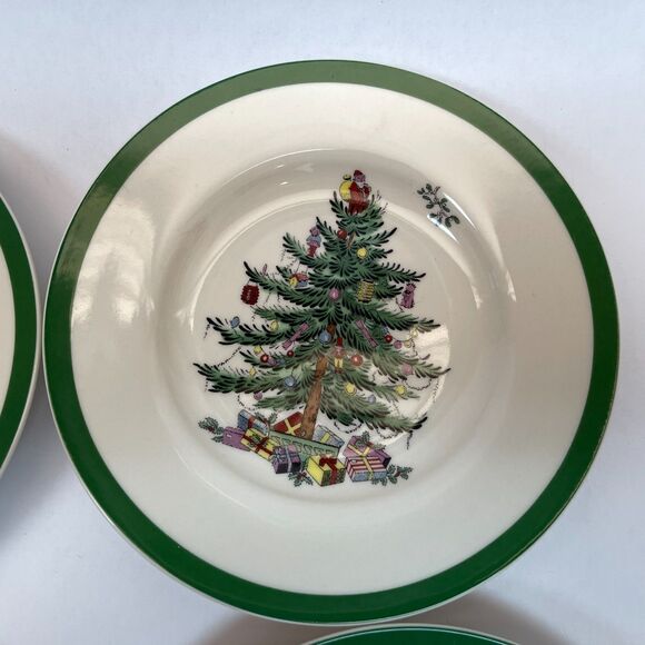 Spode Christmas Tree Bread & Butter Plates Green Band Lot of 4 - Retail $26 each - Picture 5 of 12